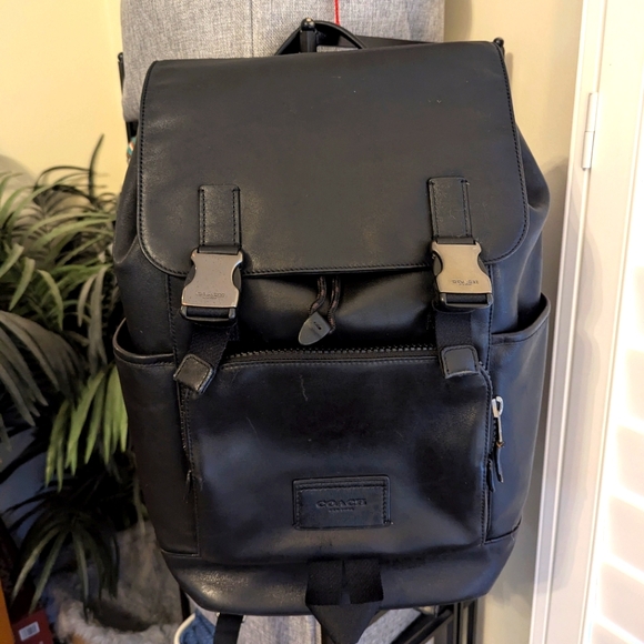 EUC Coach Smith full grain black leather terrain Track laptop backpack C2710 - Picture 2 of 16